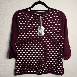 🆕 ModCloth adorable unique vintage Banned Apparel Maroon White Heart Sweater 2X